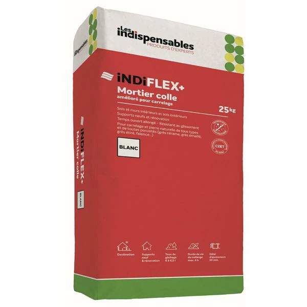 Mortier Colle Carrelage INDIFLEX+ Blanc Sac 25kg C2TE 1 Mortier Colle Carrelage INDIFLEX+ Blanc Sac 25kg C2TE