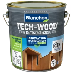 Lasure Bois TECH-WOOD Aspect Satiné Chêne Clair Bidon 2,5L